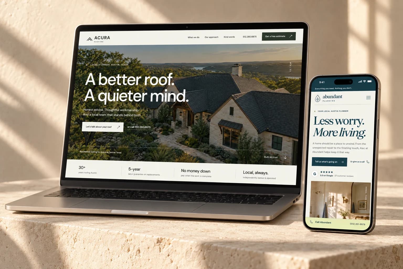 Sample trade websites displayed on a laptop and phone
